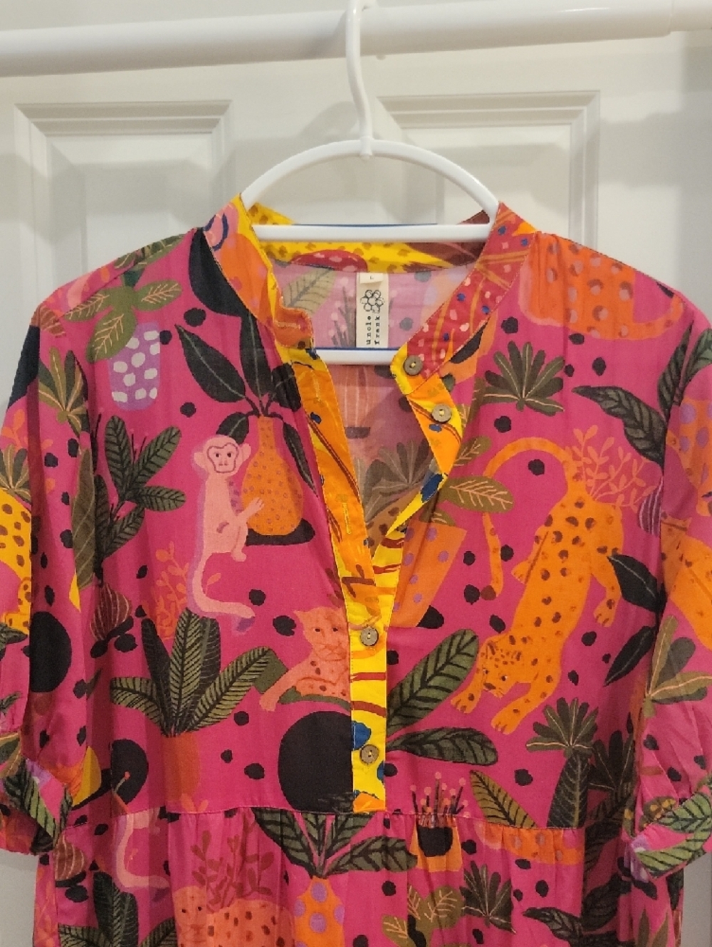 Uncle Frank Pink and Yellow Tropical Print Tiered Dress - Picture 3 of 6